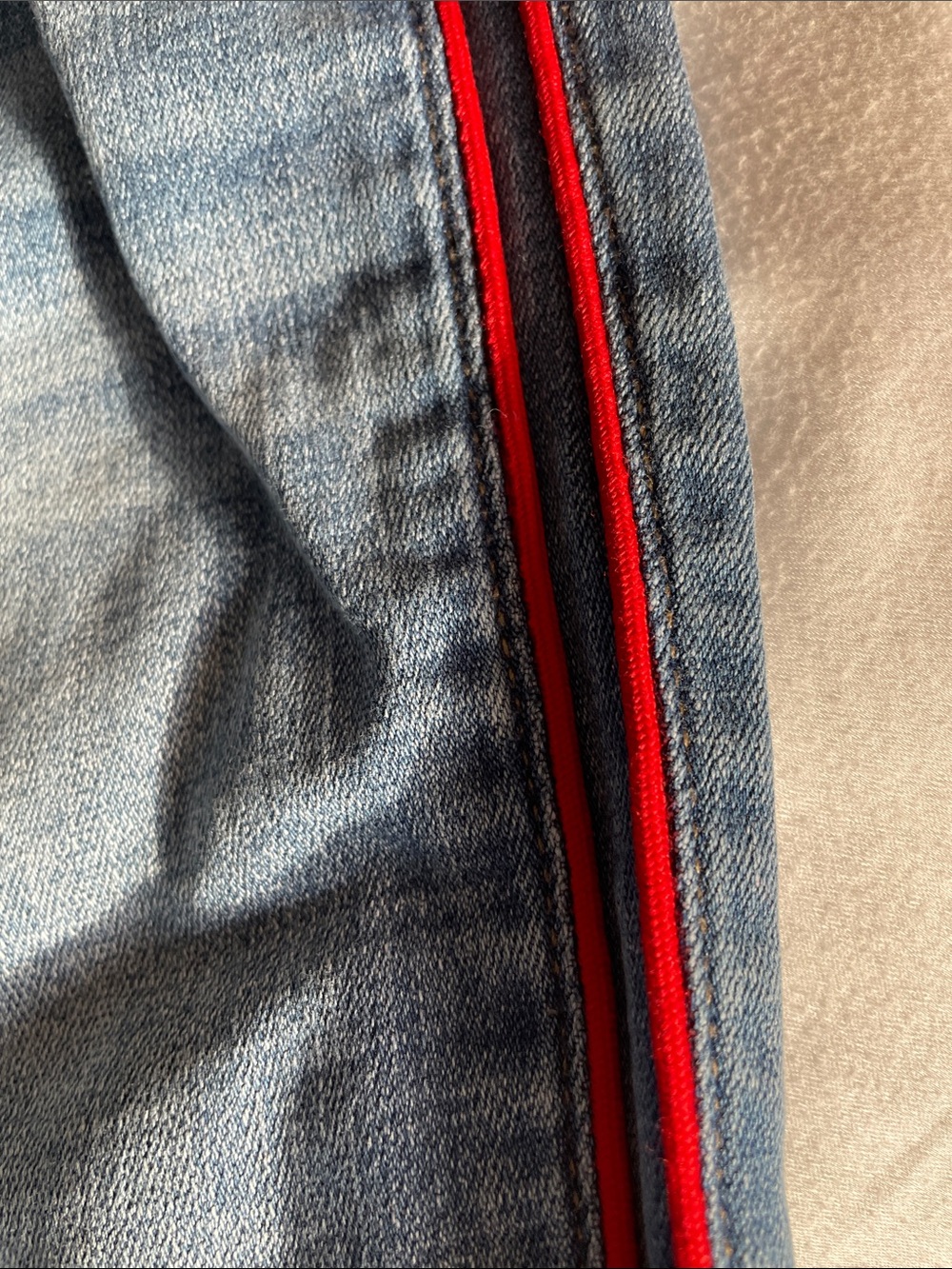 CeCe Slim Straight Denim Jeans with Red Side Stripe - Picture 3 of 8